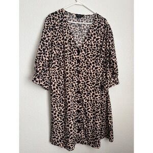 Wednesday's Girl Leopard Print Button Front Mini Dress Tan Black Size 24 Plus